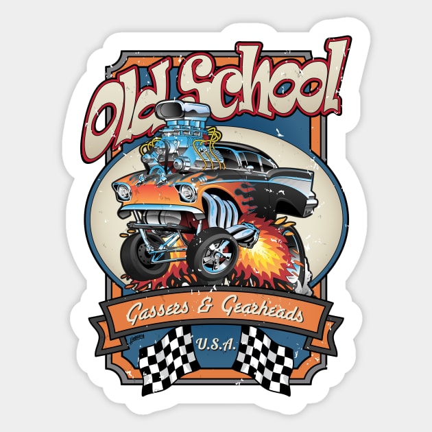 Vintage Old School Gassers and Gearheads Car Cartoon Illustration Sticker by hobrath